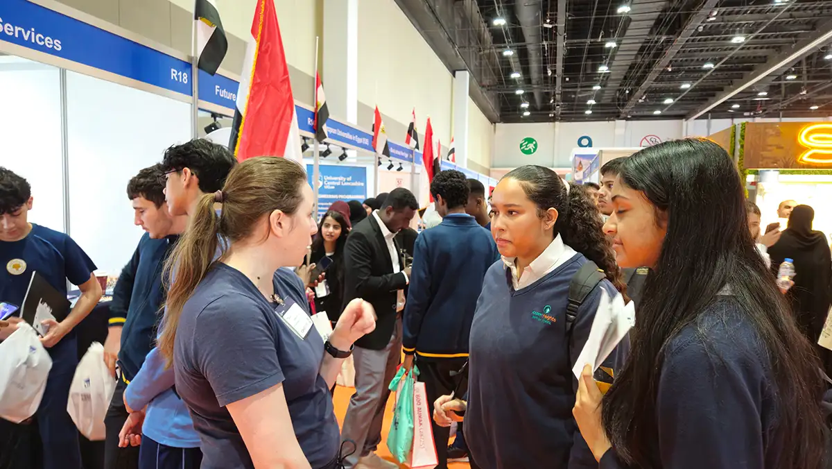 Tatiana Kolevatova and Maria Mohammad at the Najah Higher Education Fair 2024, ADNEC Abu Dhabi.